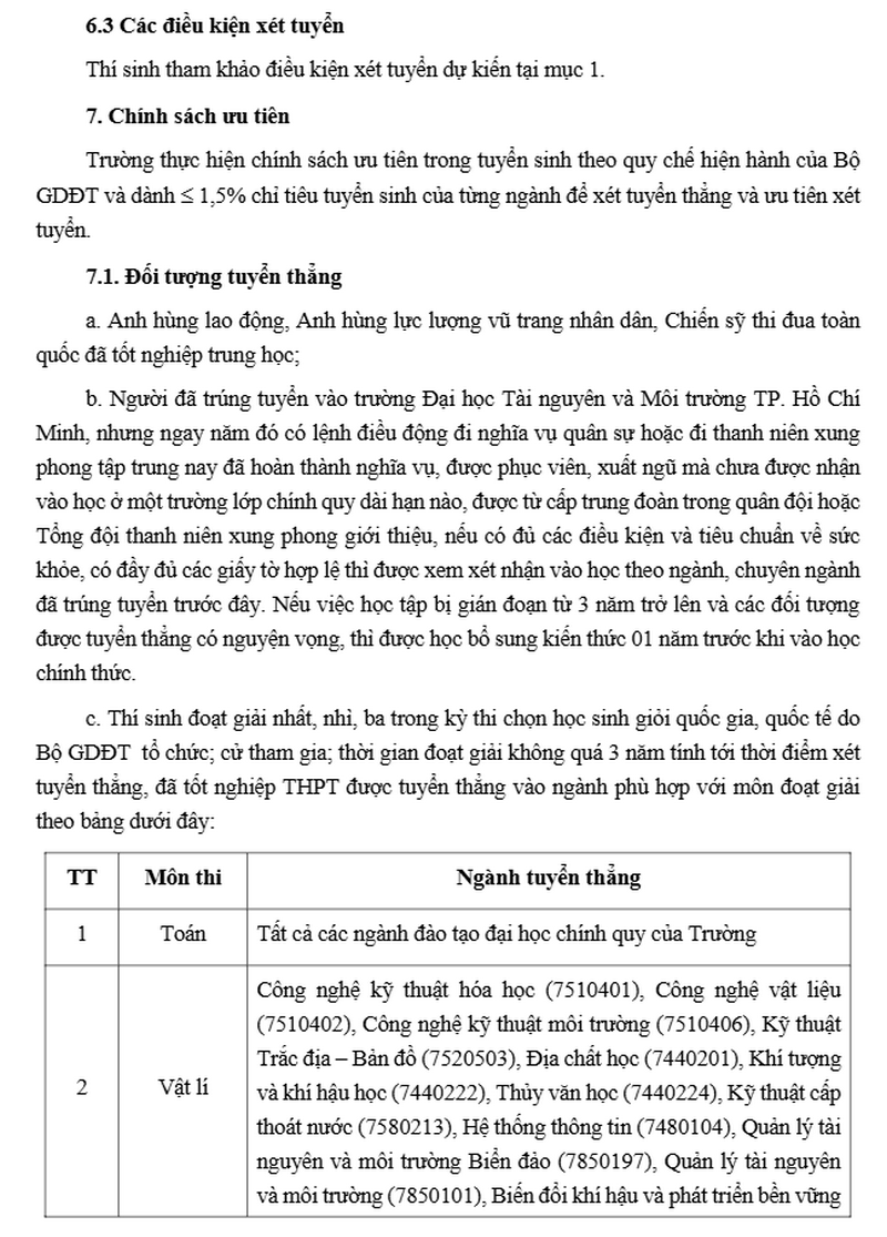 Thong tin tuyen sinh Dai hoc Tai Nguyen va Moi truong TPHCM 2026