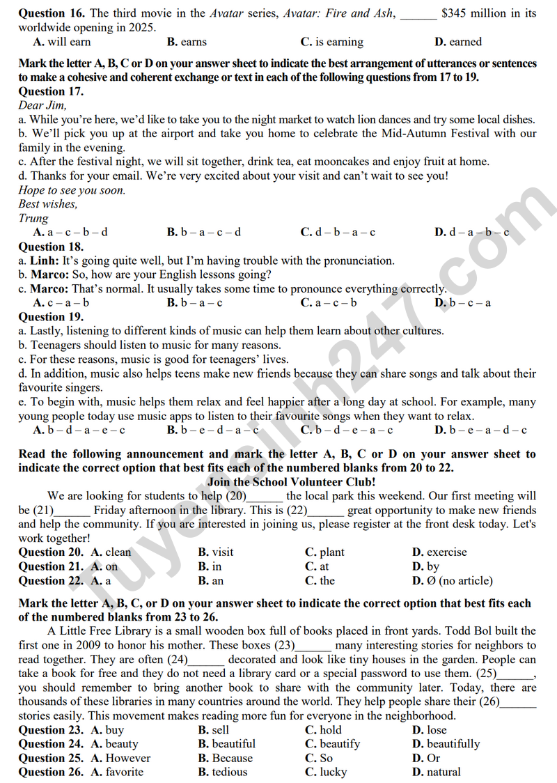 De thi thu vao lop 10 mon Anh - So GD Bac Ninh 2026