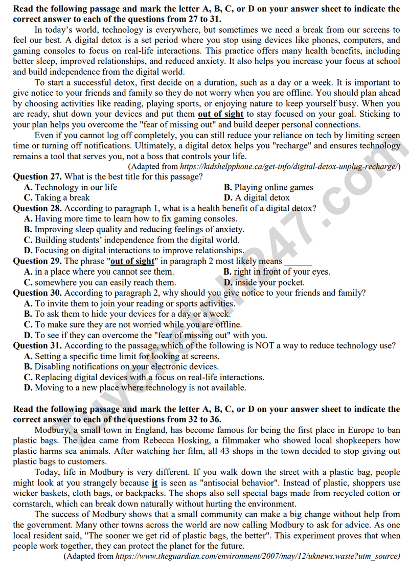 De thi thu vao lop 10 mon Anh - So GD Bac Ninh 2026