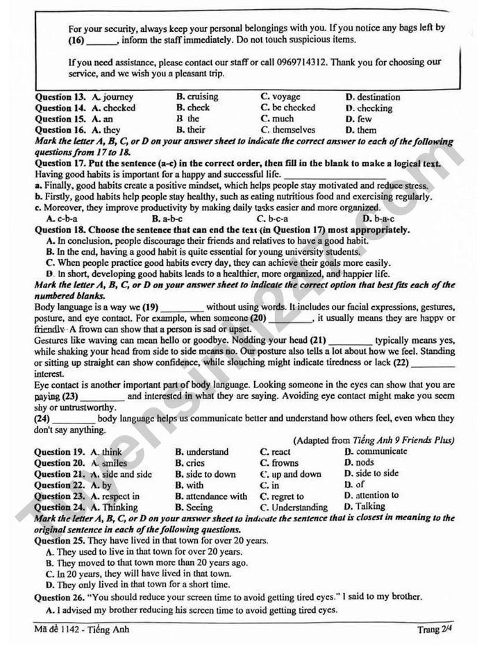 De thi giua ki 2 mon Anh 9 THCS&THPT Ta Quang Buu 2026