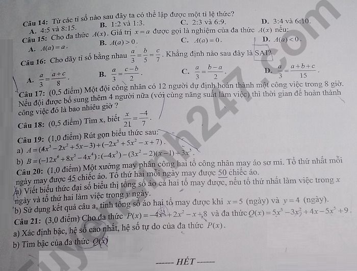 De thi giua ki 2 Toan lop 7 TH&THCS Trung Nam 2026