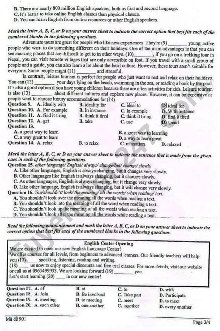 De thi giua ki 2 lop 9 mon Anh 2026 - THCS Chu Van An