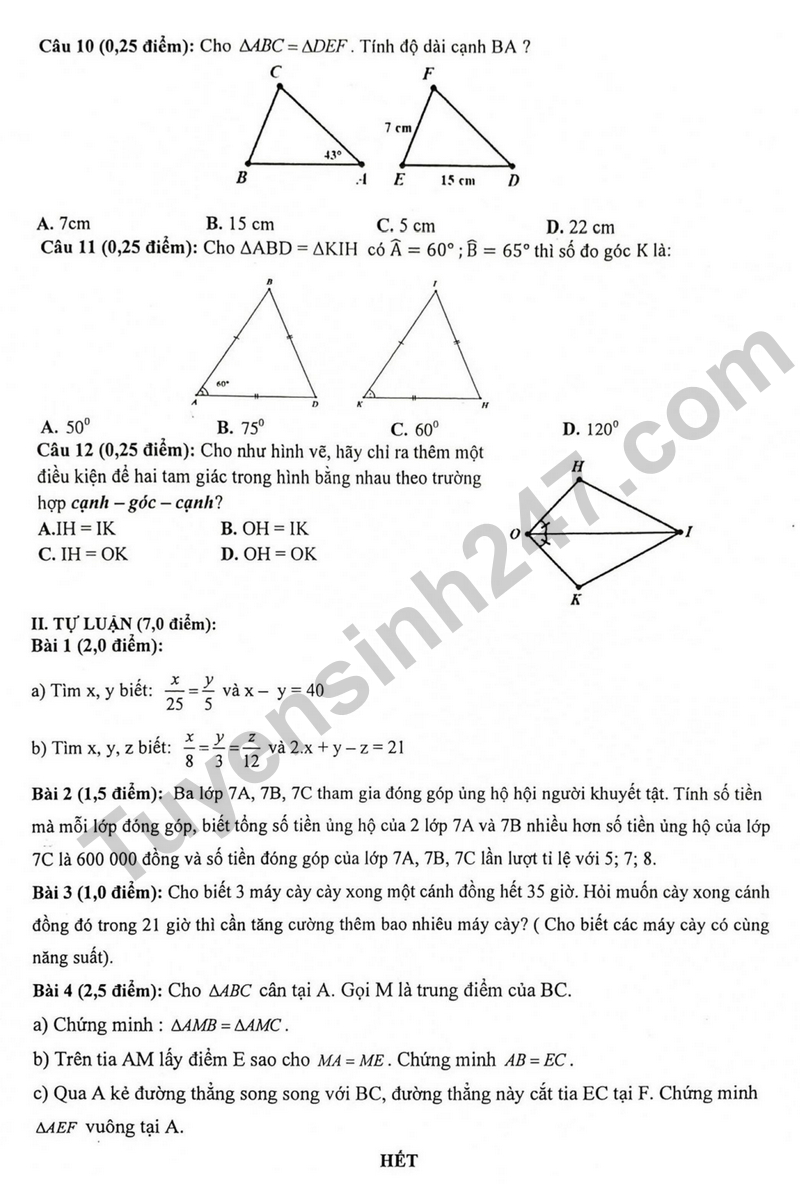 De giua hoc ky 2 Toan 7 truong THCS Nguyen Trai nam 2026
