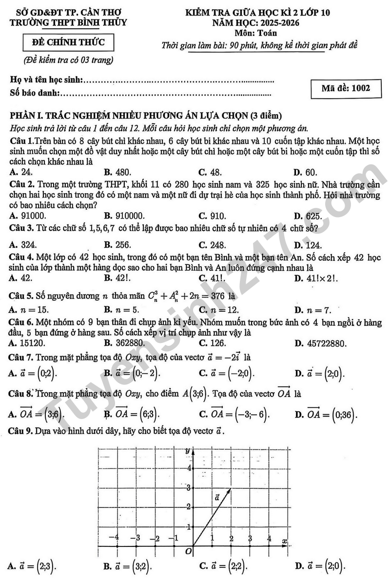 De giua hoc ki 2 Toan 10 truong THPT Binh Thuy nam 2026