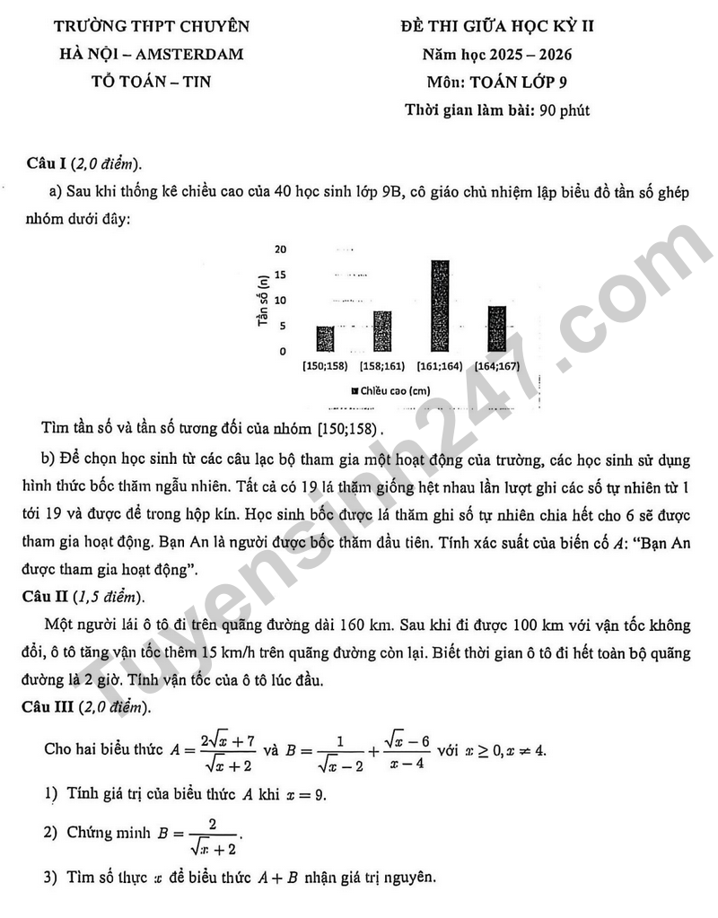 De giua hoc ky 2 Toan 9 truong THPT chuyen Ha Noi – Amsterdam nam 2026