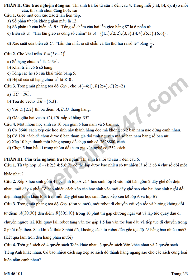 De giua hoc ki 2 Toan 10 truong THPT Mac Dinh Chi – Hai Phong 2026 - Ma de 101 (Co dap an)