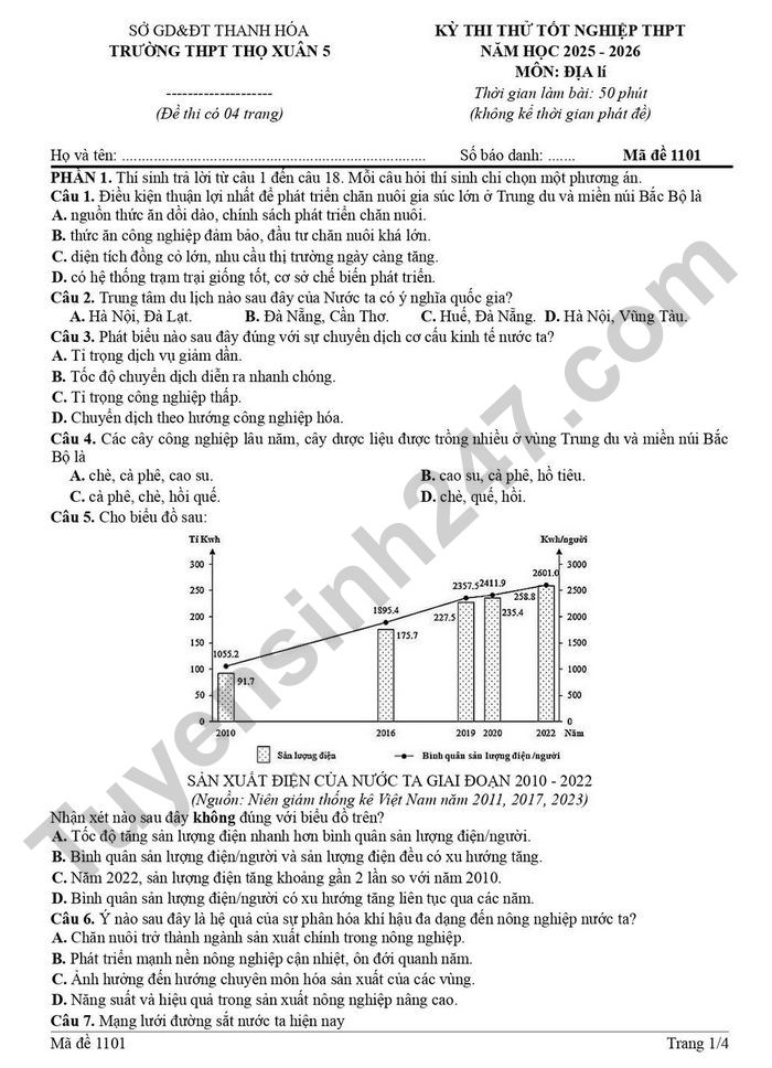 De thi thu tot nghiep THPT 2026 mon Dia - THPT Tho Xuan 5