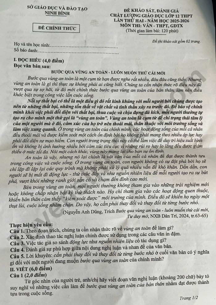 De thi thu TN THPT 2026 mon Van - So GD Ninh Binh lan 2