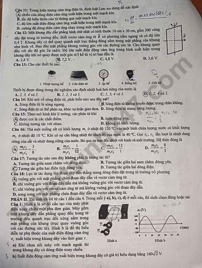 De thi thu TN THPT 2026 lan 1 mon Ly - Cum truong THPT, GDTX, GDNN Bac Ninh