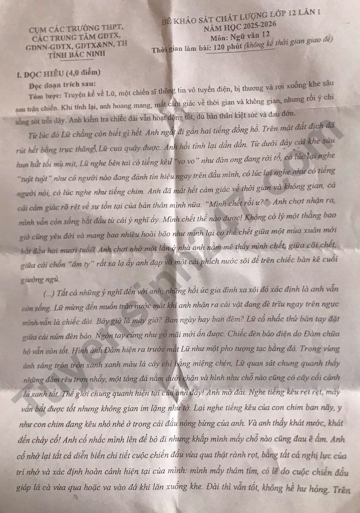 De thi thu mon Van TN THPT 2026 lan 1 - Cum truong THPT, TT GDTX, GDNN Bac Ninh