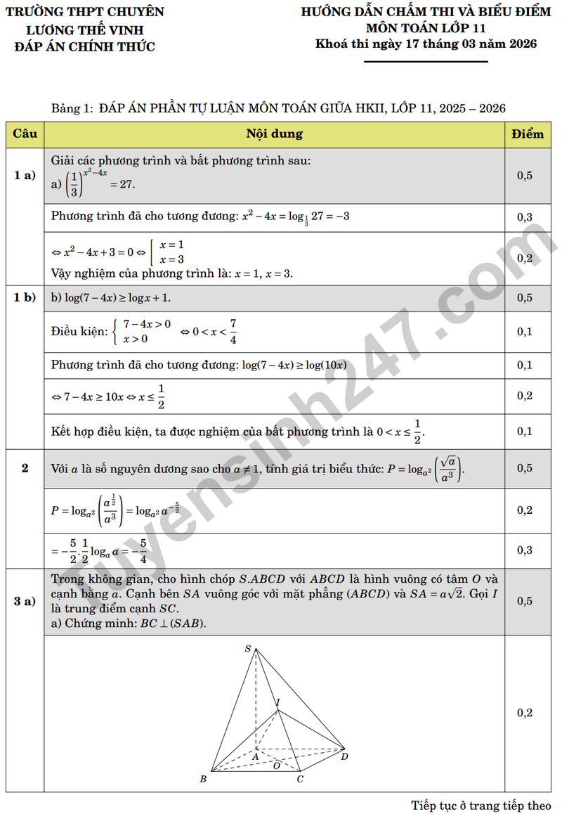 De giua ky 2 Toan 11 truong chuyen Luong The Vinh nam 2026 (Co dap an)