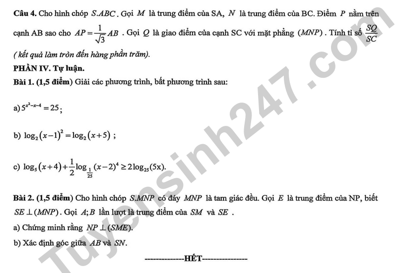 De giua hoc ki 2 Toan 11 truong Khuong Ha – Ha Noi nam 2026
