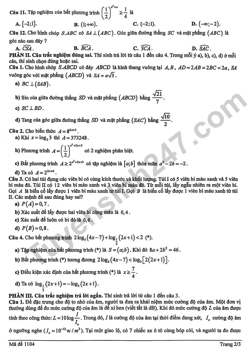 De giua ki 2 Toan 11 truong THPT Ninh Binh nam 2026