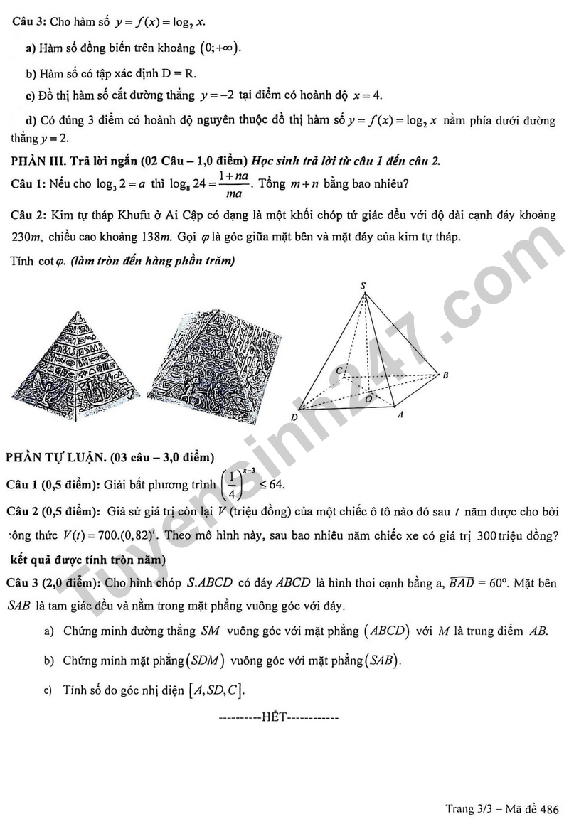 De giua ki 2 Toan 11 truong THPT Phan Chau Trinh nam 2026