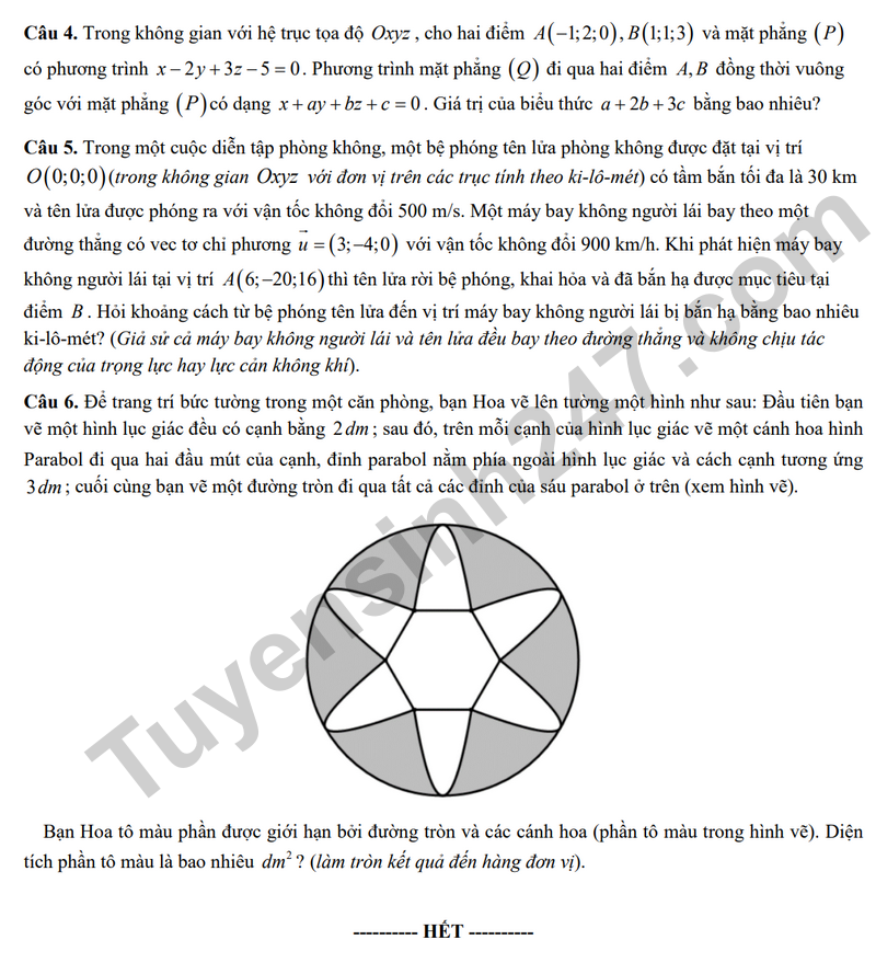 De giua ky 2 Toan 12 truong THPT Tran Quoc Tuan nam 2026 (Co dap an)
