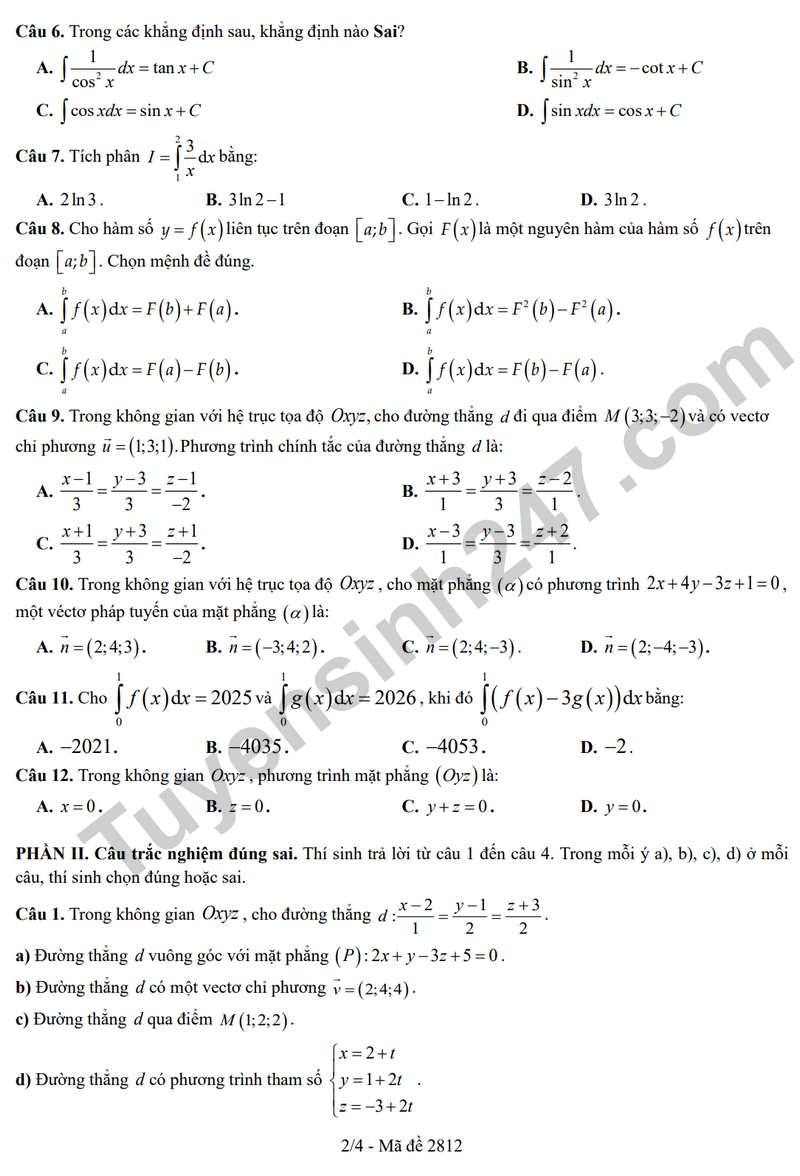 De giua ki 2 Toan 12 truong THPT Le Hong Phong 1 nam 2026 (Co dap an)