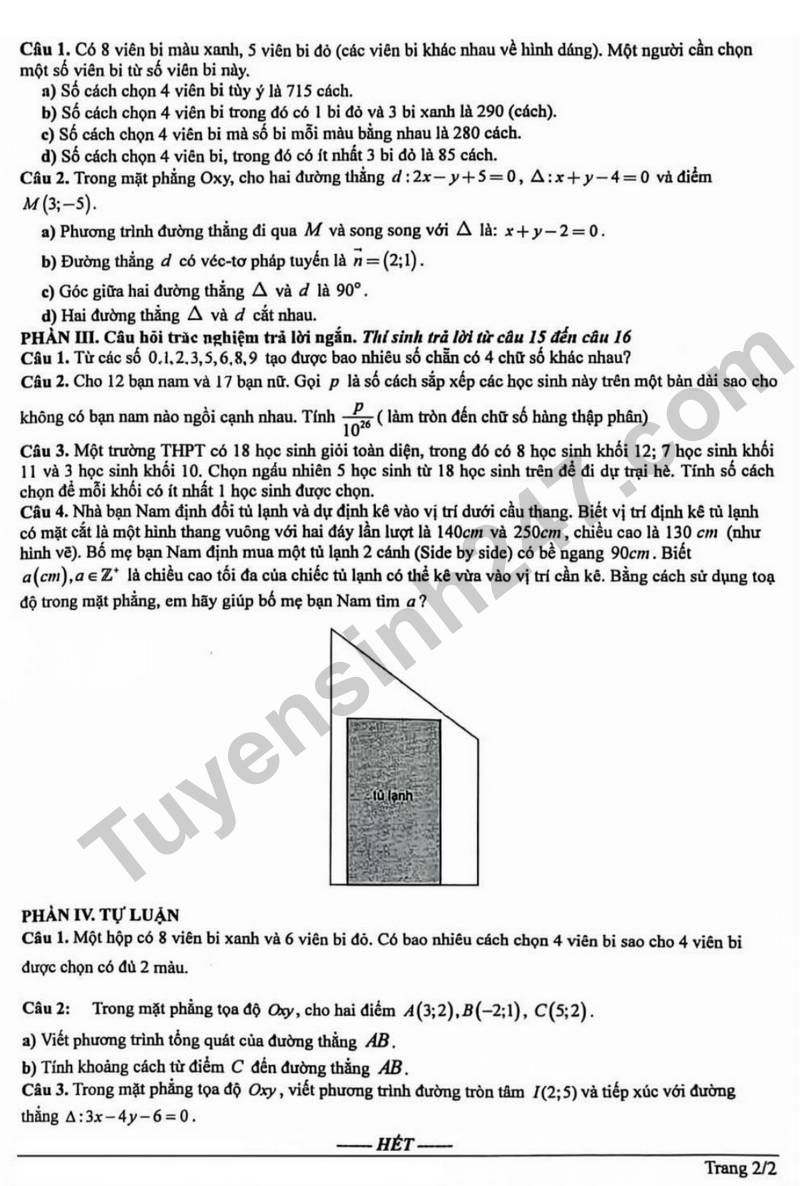 De giua hoc ki 2 Toan 10 truong PTTHSP Trang An nam 2026