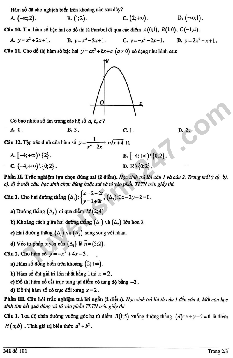 De giua ki 2 Toan 10 truong THPT Tran Nhan Tong – Ha Noi nam 2026