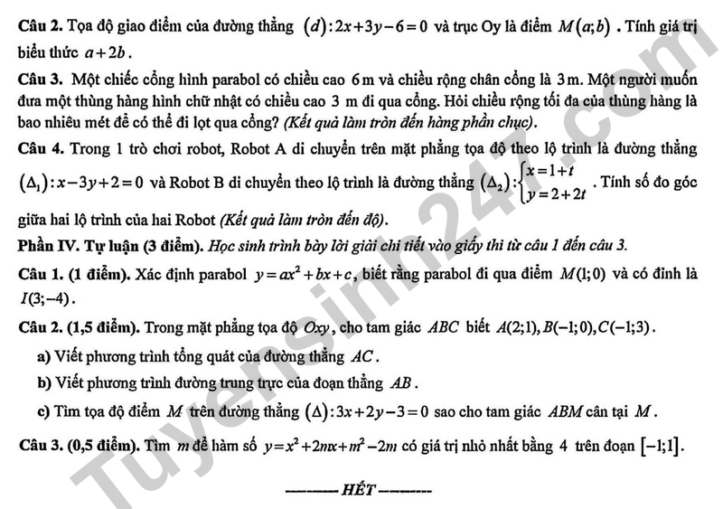 De giua ki 2 Toan 10 truong THPT Tran Nhan Tong – Ha Noi nam 2026