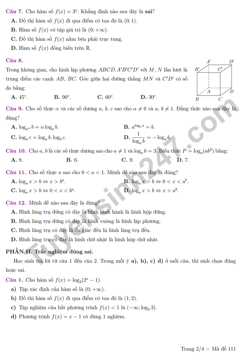 De giua ky 2 Toan 11 truong chuyen Luong The Vinh nam 2026 (Co dap an)