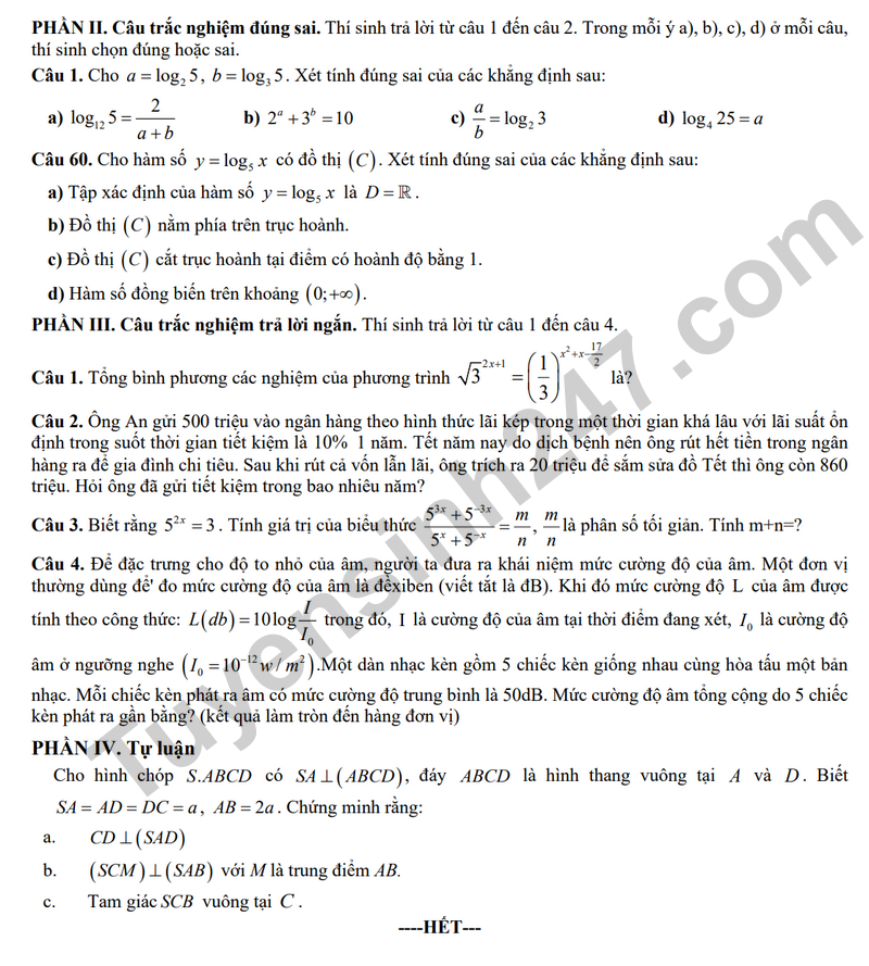 De giua hoc ki 2 Toan 11 truong THPT Vo Thi Sau nam 2026