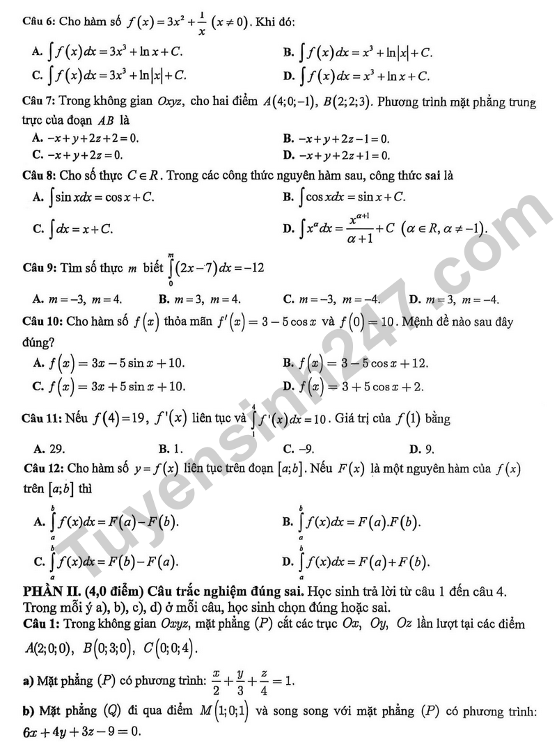 De giua ki 2 Toan 12 truong THPT Bui Huu Nghia nam 2026