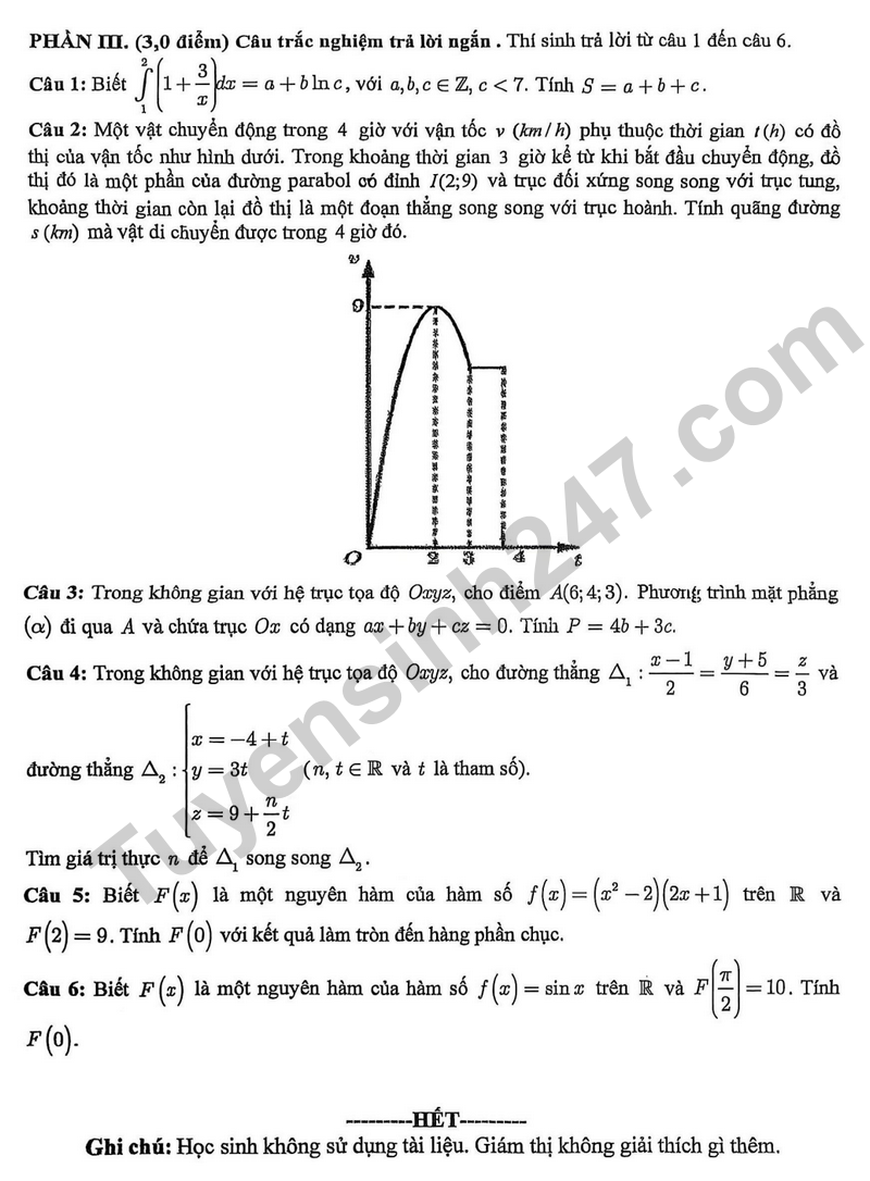 De giua ki 2 Toan 12 truong THPT Bui Huu Nghia nam 2026
