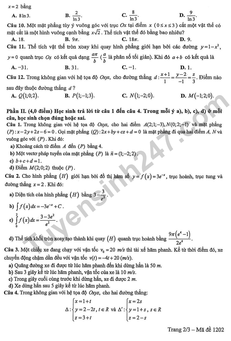 De giua ki 2 Toan 12 truong THPT Nguyen Viet Hong nam 2026