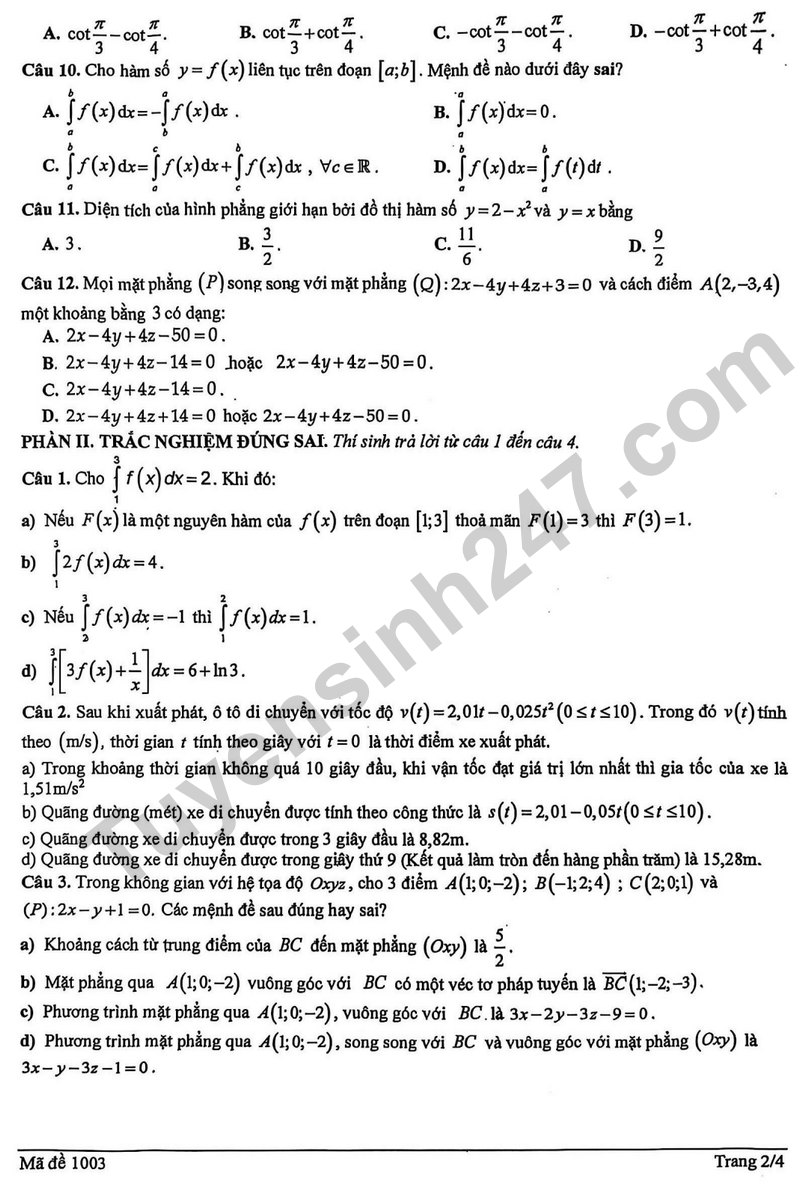 De giua ki 2 Toan 12 truong THPT B Tran Hung Dao nam 2026