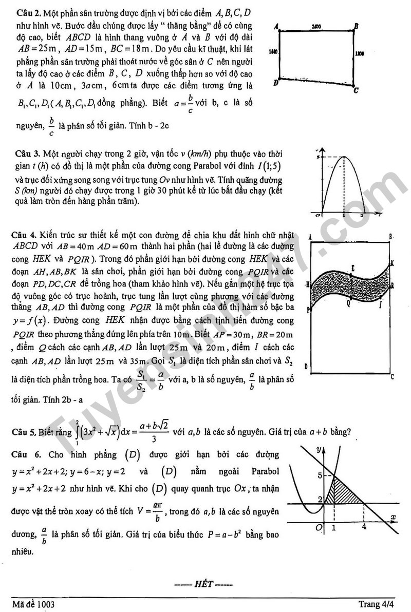 De giua ki 2 Toan 12 truong THPT B Tran Hung Dao nam 2026