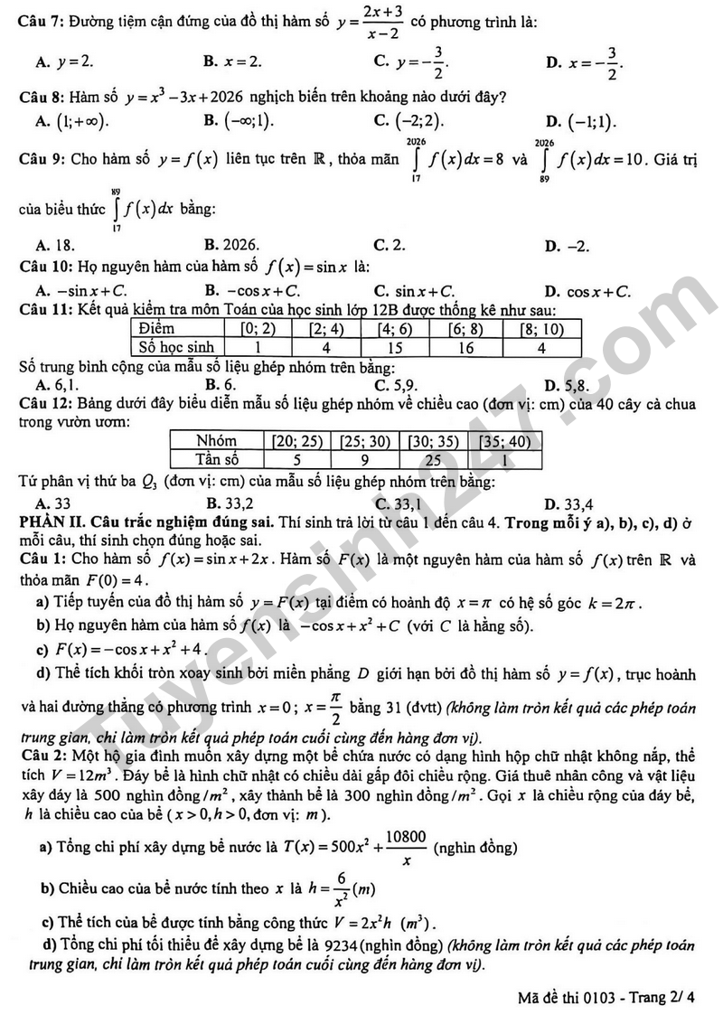 De thi thu tot nghiep THPT 2026 mon Toan lan 1 so GD&DT Hung Yen (Co dap an)