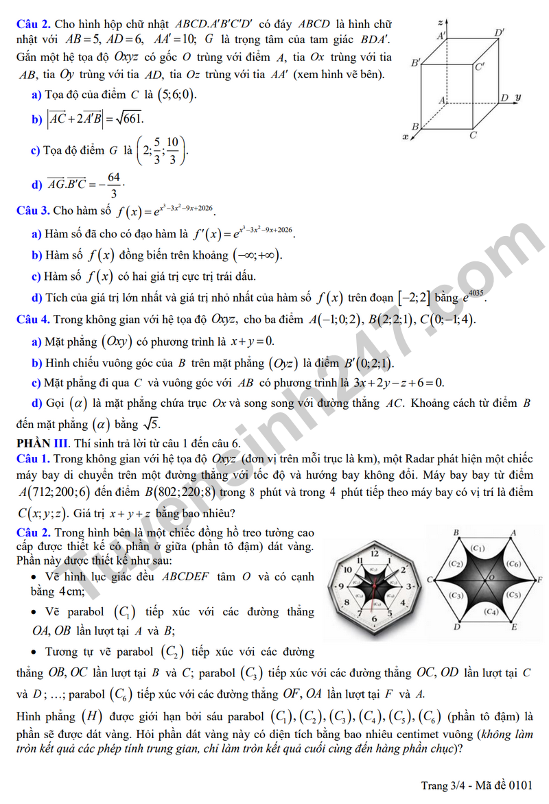 De khao sat Toan 12 lan 2 so GD&DT Ninh Binh nam 2025 – 2026 (Co dap an)