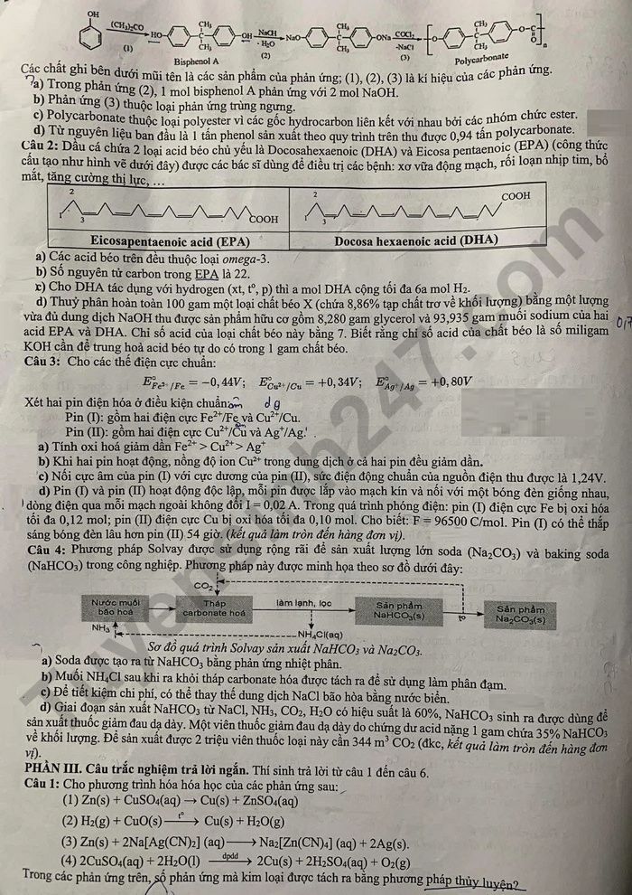 De thi thu tot nghiep THPT 2026 lan 1 mon Hoa - So GD Hung Yen