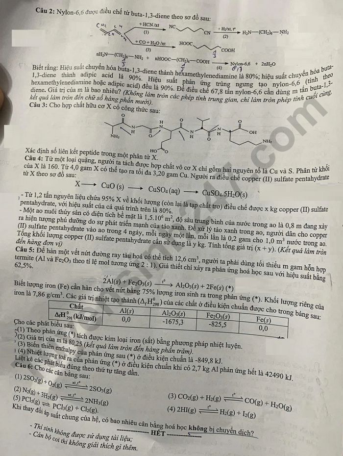 De thi thu tot nghiep THPT 2026 lan 1 mon Hoa - So GD Hung Yen