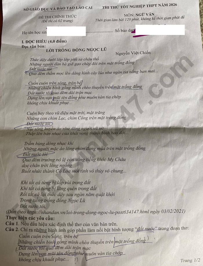 De thi thu tot nghiep THPT 2026 mon Van - So GD Lao Cai