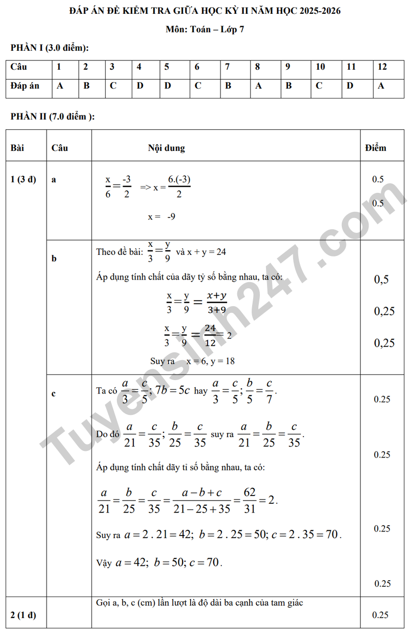 De giua ky 2 Toan 7 truong THCS Que Thuan – Da Nang nam 2026 (Co dap an)