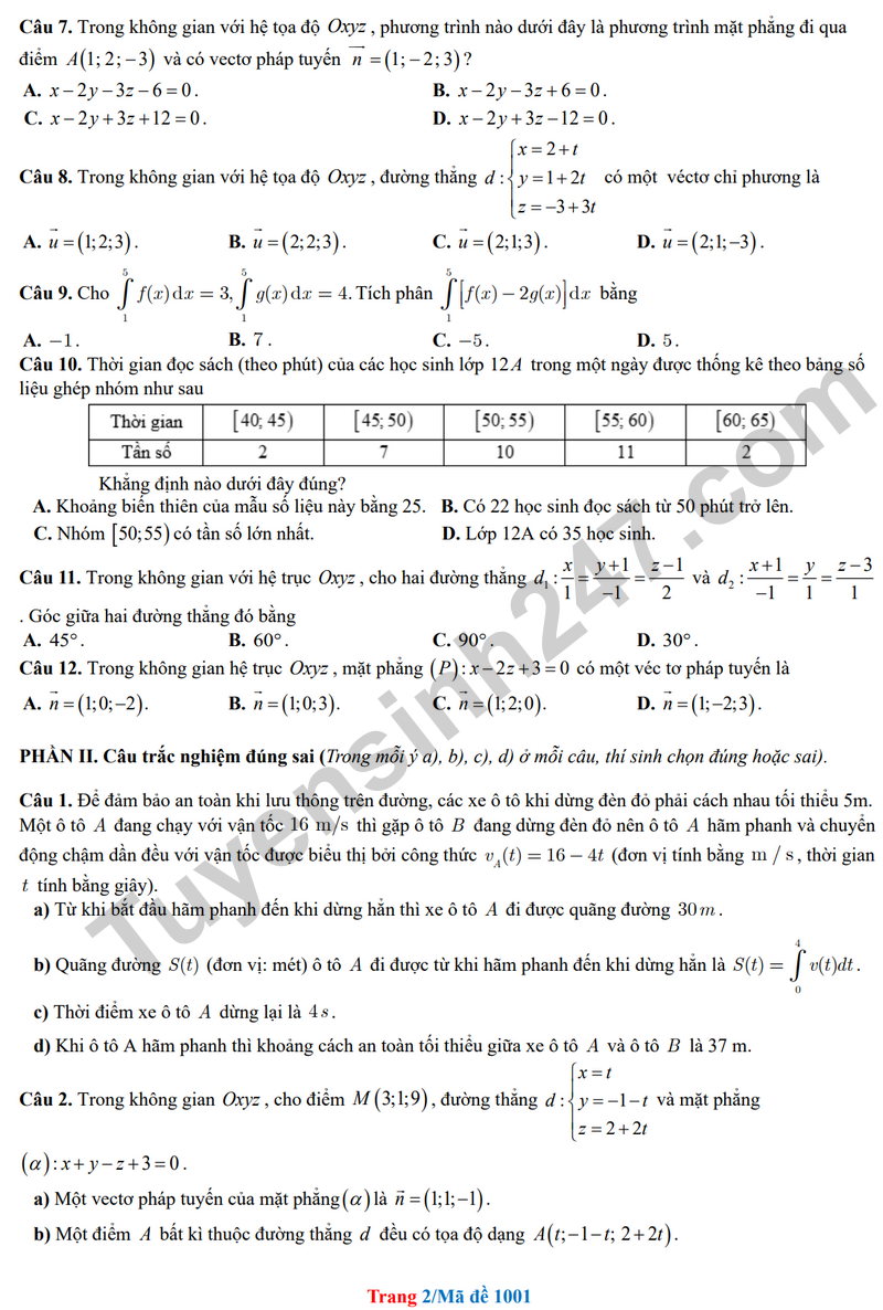 De giua hoc ky 2 Toan 12 truong THPT Gia Binh 1 nam 2026 (Co dap an)