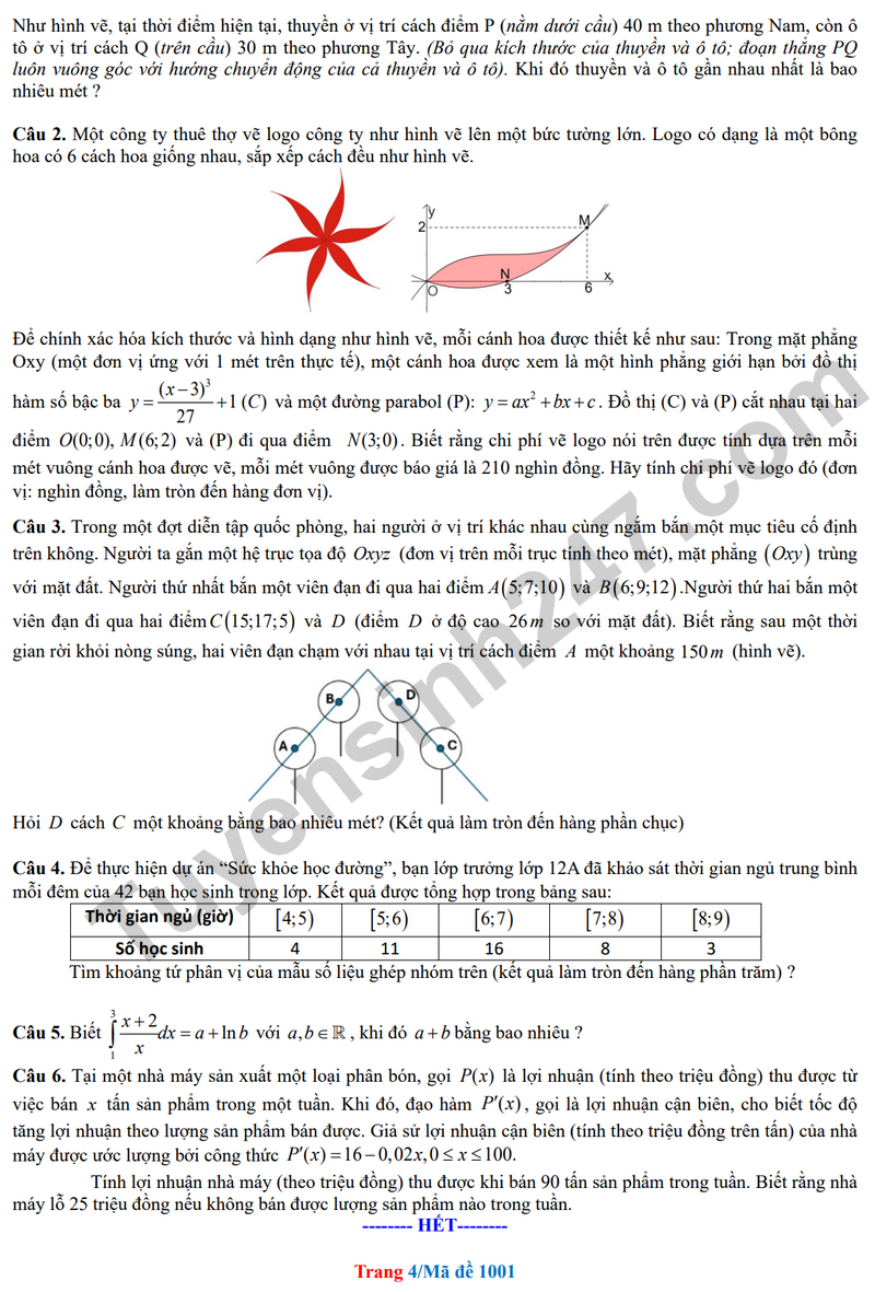 De giua hoc ky 2 Toan 12 truong THPT Gia Binh 1 nam 2026 (Co dap an)