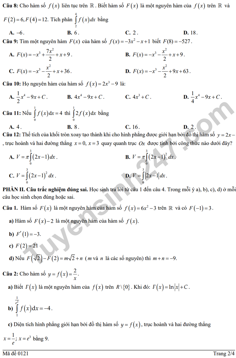 De giua hoc ky 2 Toan 12 truong THPT Tran Quoc Tuan nam 2026
