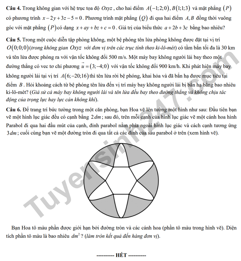 De giua hoc ky 2 Toan 12 truong THPT Tran Quoc Tuan nam 2026