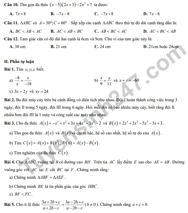 De giua hoc ky 2 Toan 7 truong THCS Nguyen Trai – Ha Noi nam 2026 (Co dap an)