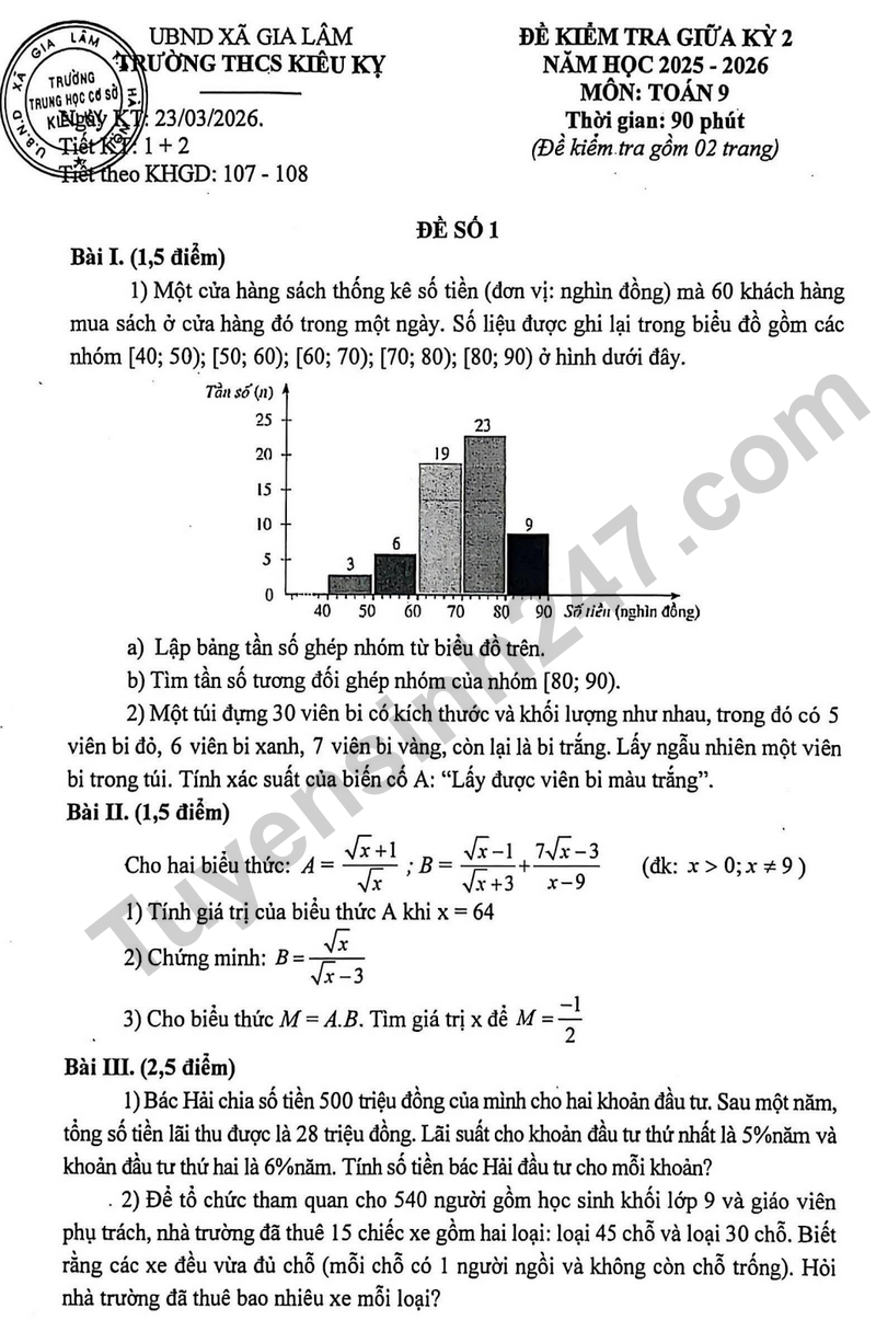 De giua ky 2 Toan 9 truong THCS Kieu Ky – Ha Noi nam 2026