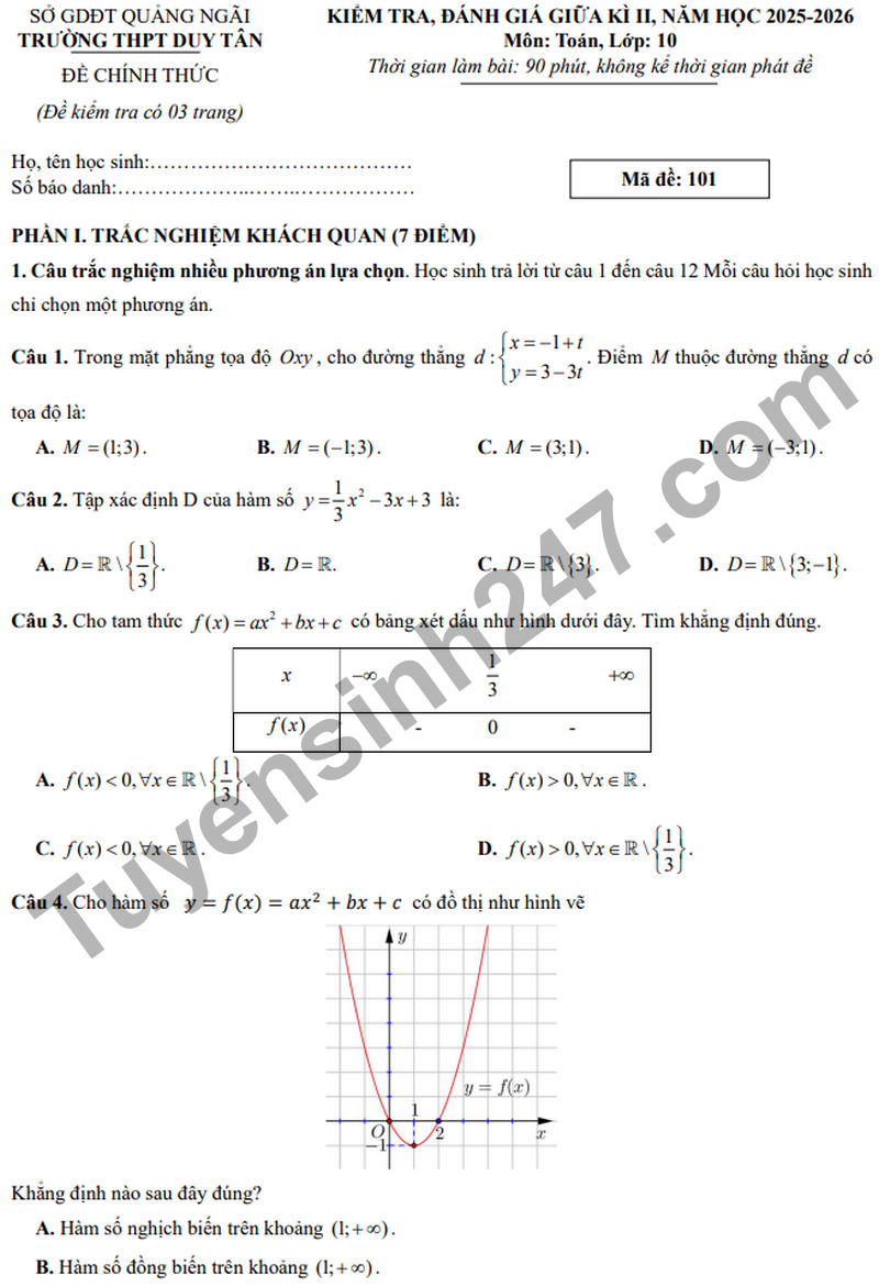 De giua ki 2 Toan 10 truong THPT Duy Tan  nam 2026 (Co dap an)