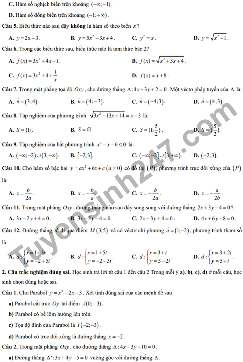 De giua ki 2 Toan 10 truong THPT Duy Tan  nam 2026 (Co dap an)