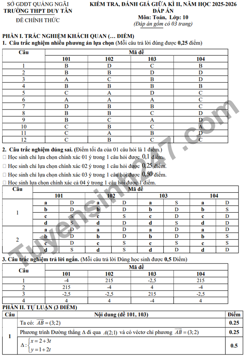 De giua ki 2 Toan 10 truong THPT Duy Tan  nam 2026 (Co dap an)