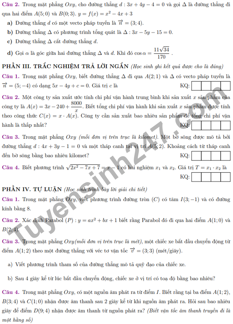 De giua ki 2 Toan 10 truong THPT Le Quy Don nam 2026 (Co dap an)