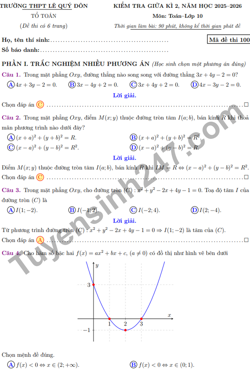 De giua ki 2 Toan 10 truong THPT Le Quy Don nam 2026 (Co dap an)