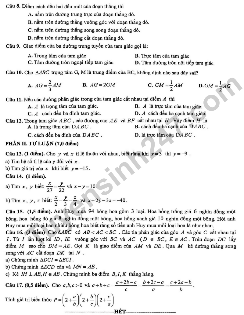 De giua hoc ky 2 Toan 7 truong THCS Ly Tu Trong – Phu Tho nam 2026