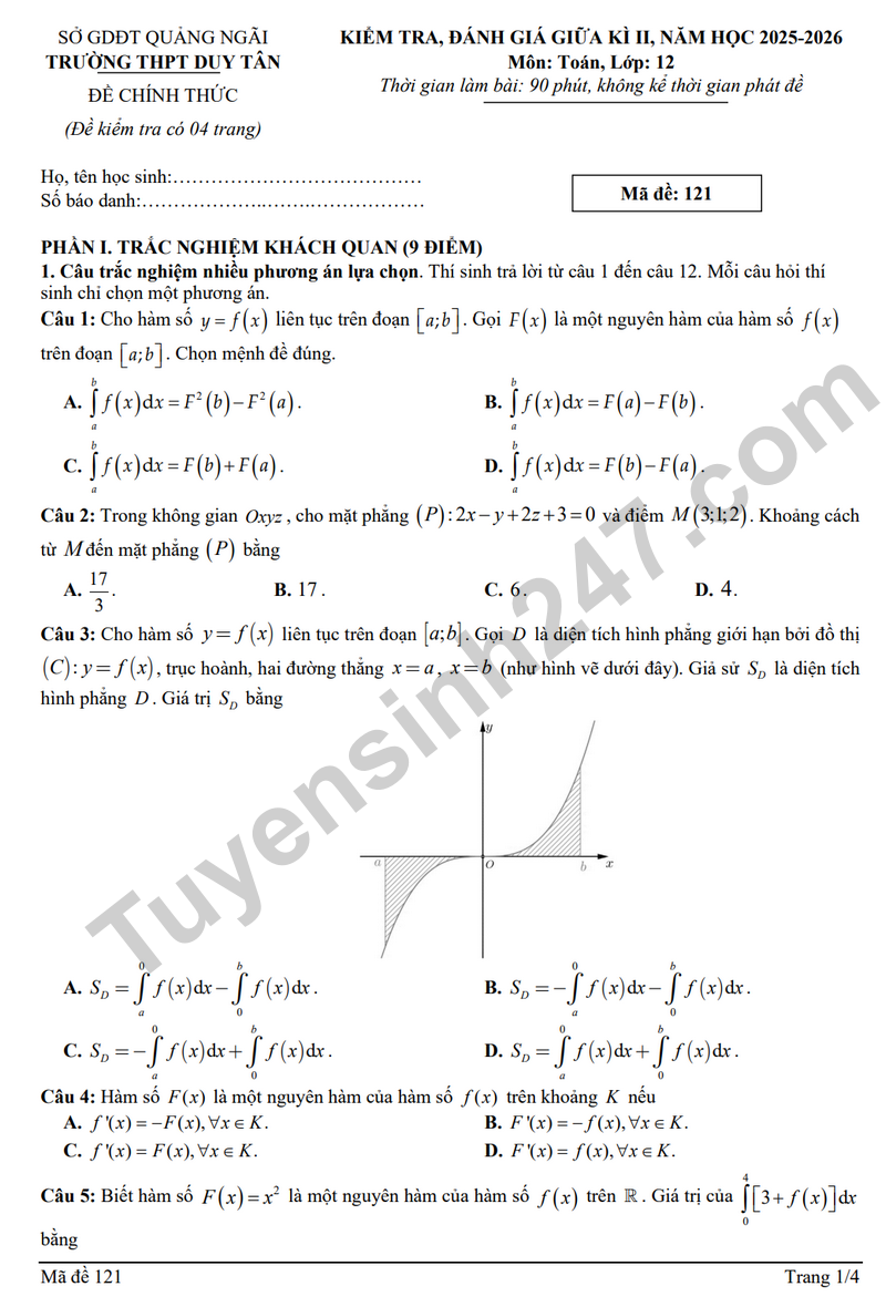 De giua ki 2 Toan 12 truong THPT Duy Tan nam 2026