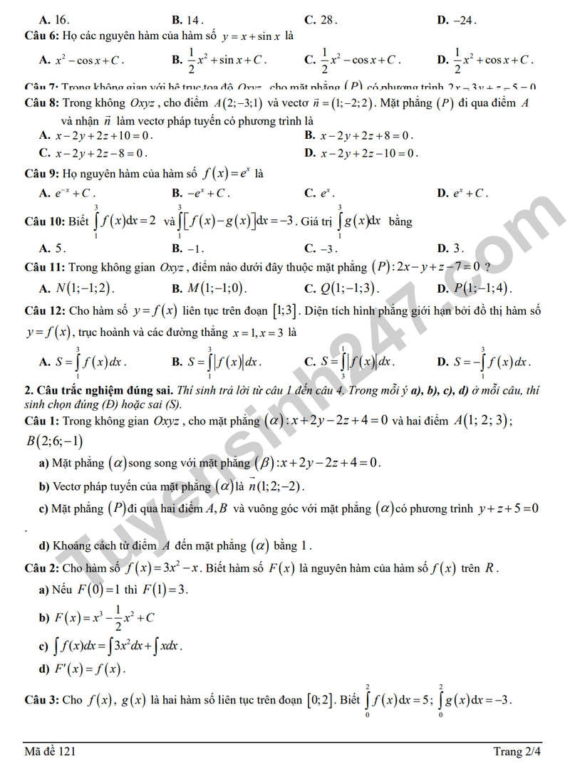 De giua ki 2 Toan 12 truong THPT Duy Tan nam 2026